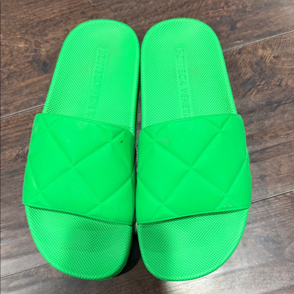 Bottega Veneta Bright Green Quilted Slides